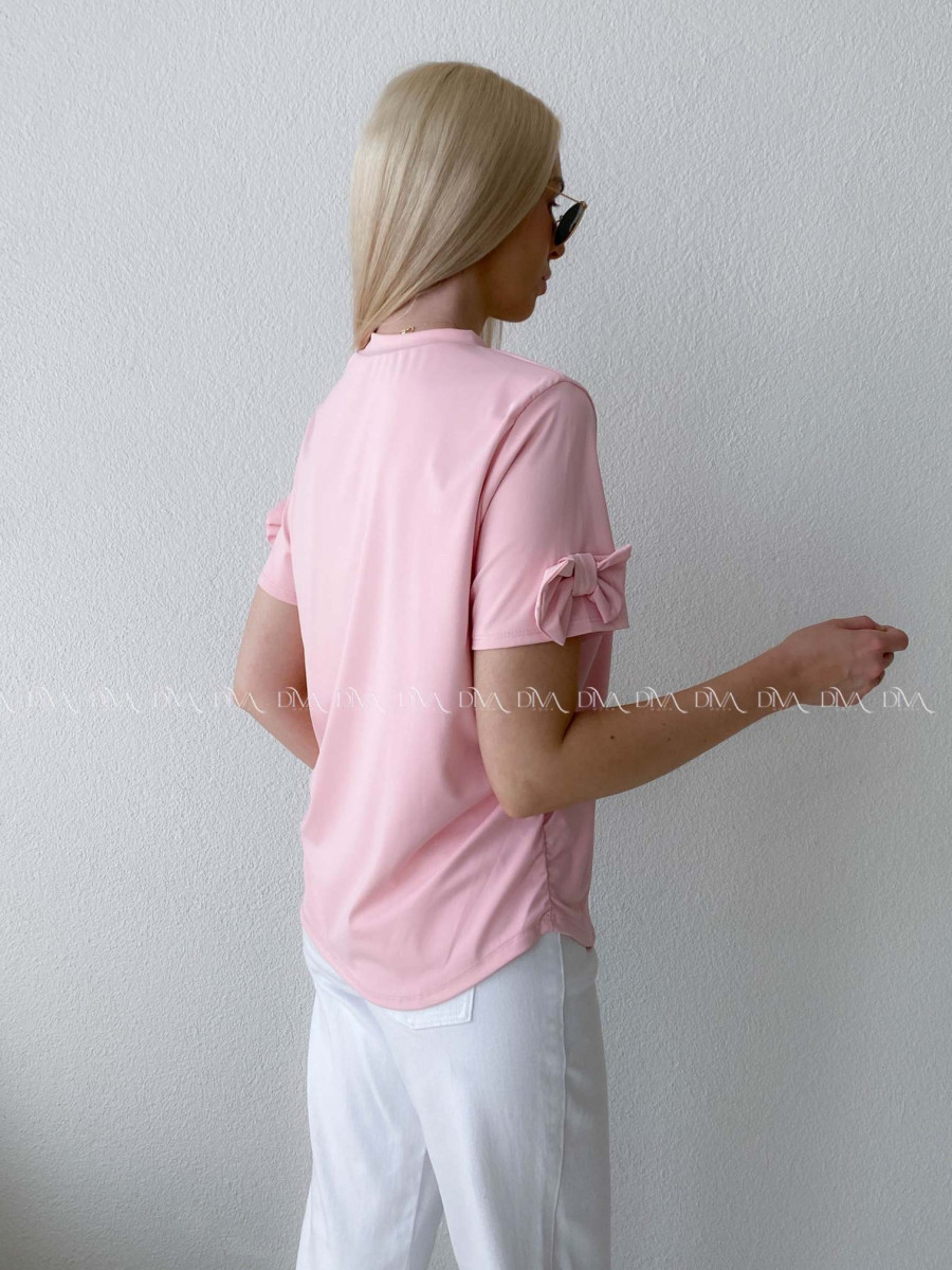 Tričko s mašľami na rukávoch baby pink AB 303