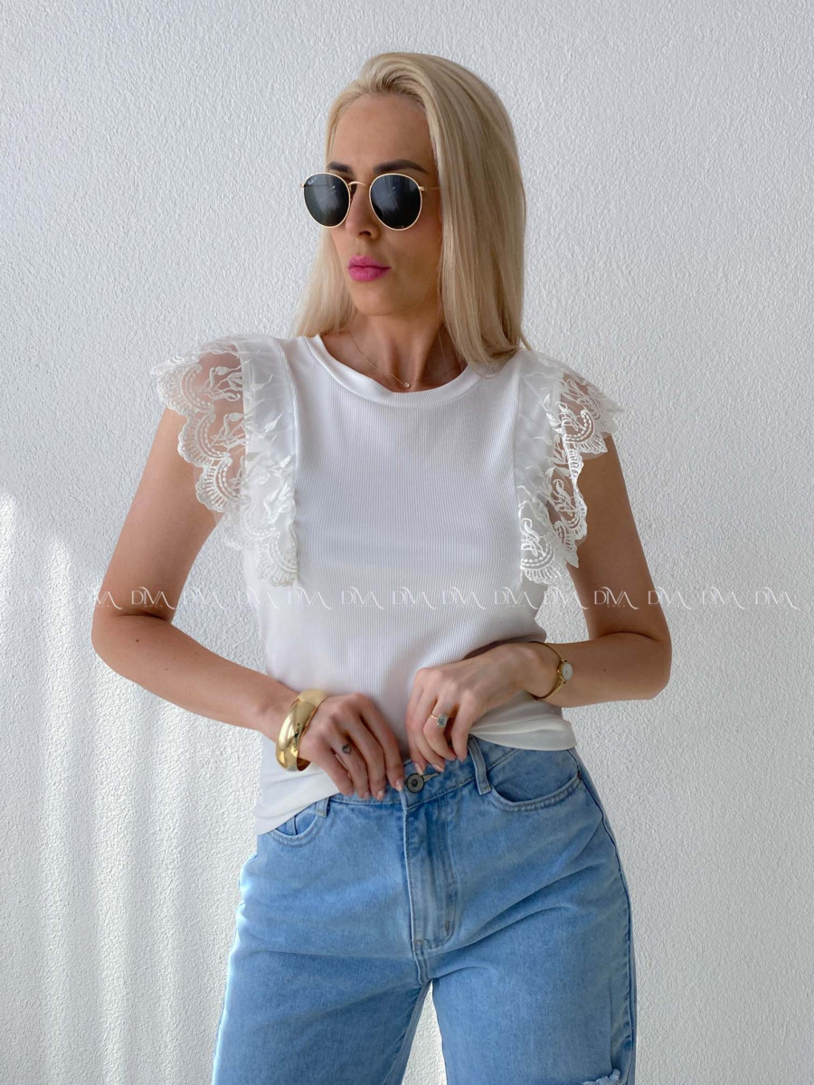 Tričko s volánikmi na ramenách biele AB 230