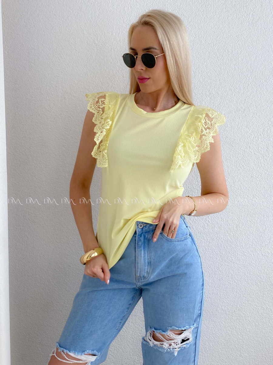 Tričko s volánikmi na ramenách žlté AB 230