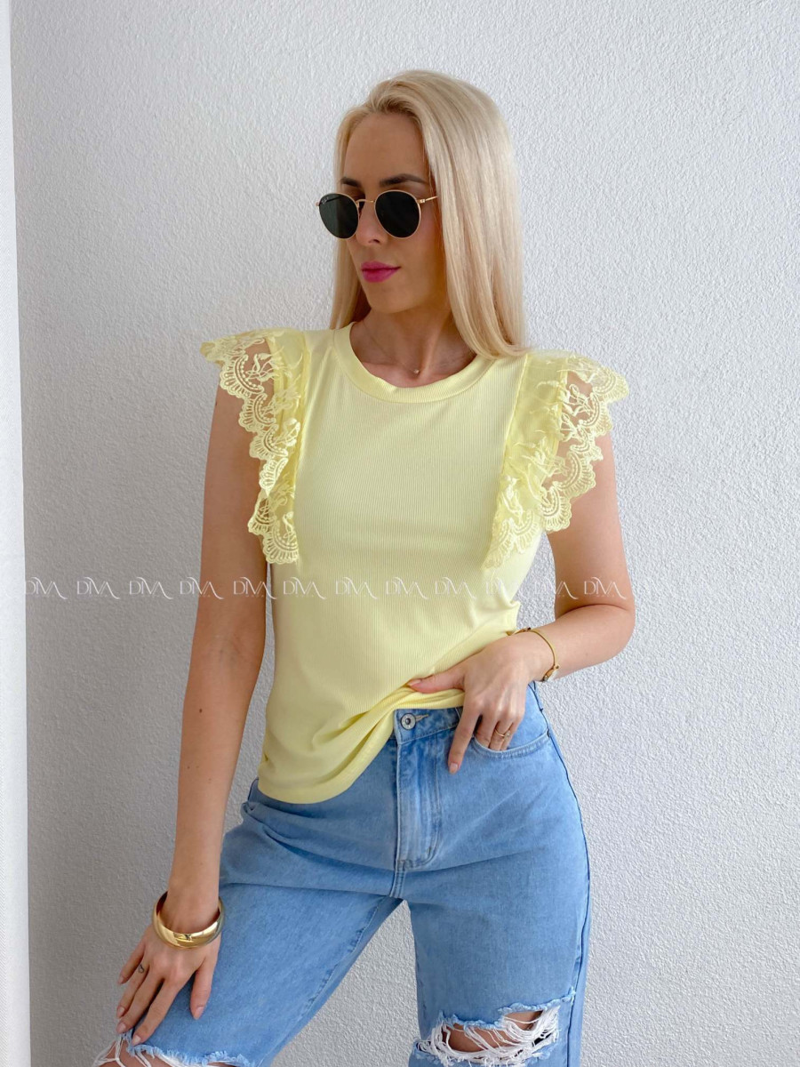Tričko s volánikmi na ramenách žlté AB 230