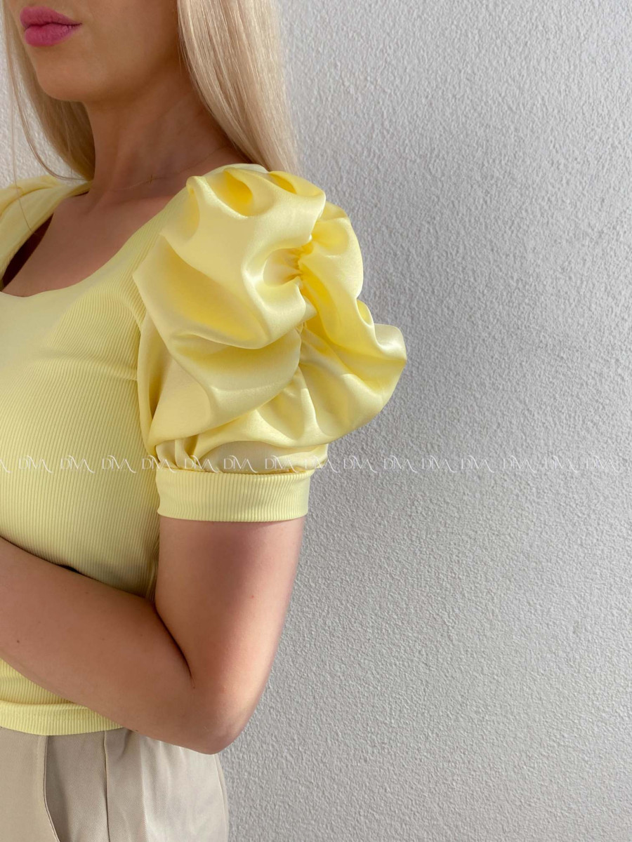 Top so saténovými puf rukávmi žltý AB 301