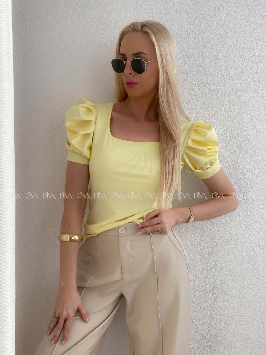 Top so saténovými puf rukávmi žltý AB 301