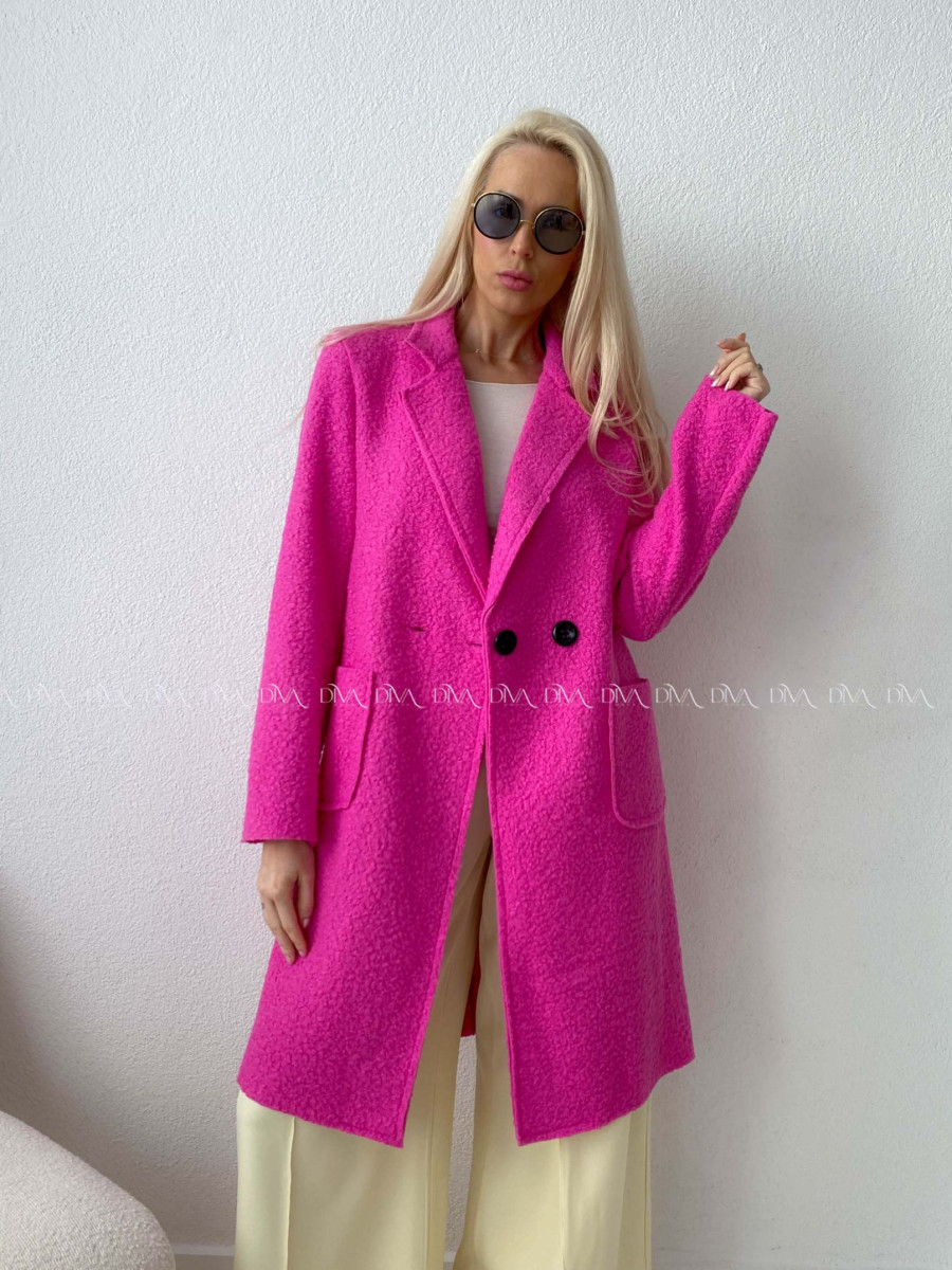  Bouclé midi kabát ružový AA 103