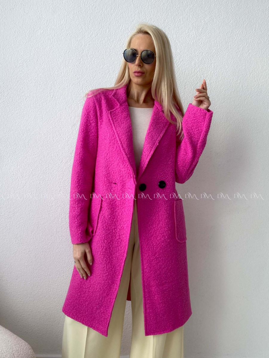  Bouclé midi kabát ružový AA 103