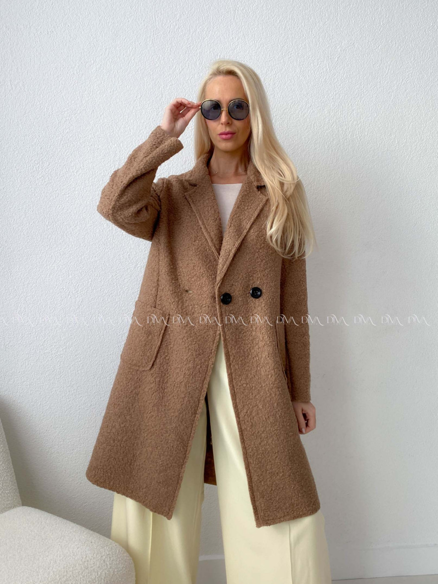  Bouclé midi kabát hnedý A 203