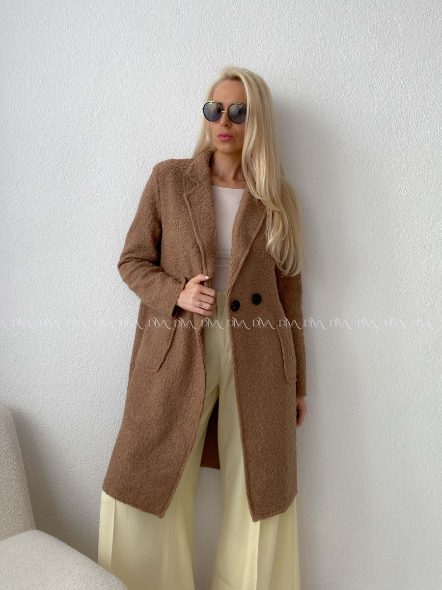  Bouclé midi kabát hnedý A 203