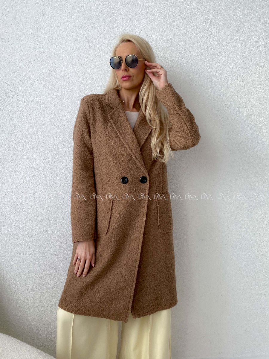  Bouclé midi kabát hnedý A 203