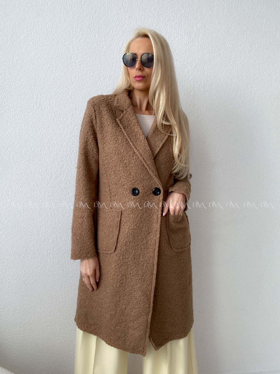  Bouclé midi kabát hnedý A 203