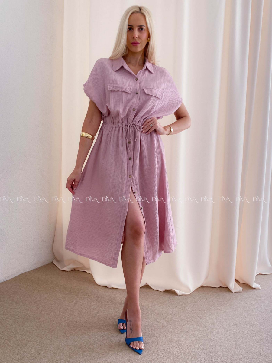 Mušelínové košeľové šaty Ria pudrovo ružové AB 126