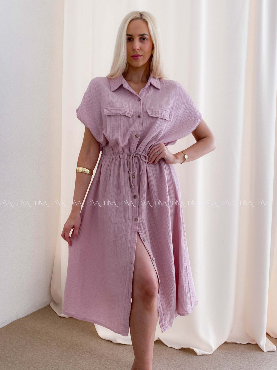 Mušelínové košeľové šaty Ria pudrovo ružové AB 126