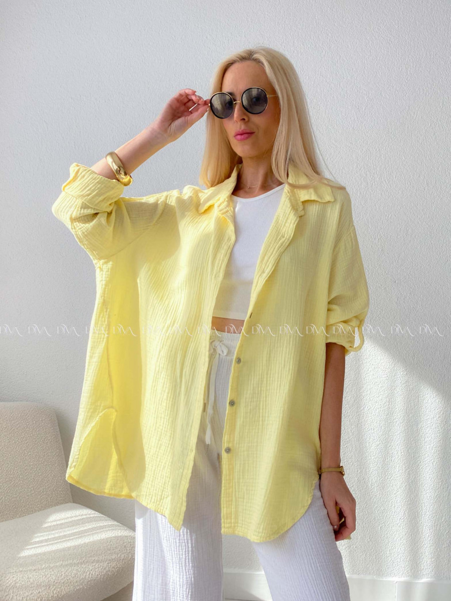 Predĺžená Mušelínová oversize košeľa butter yellow AB 313