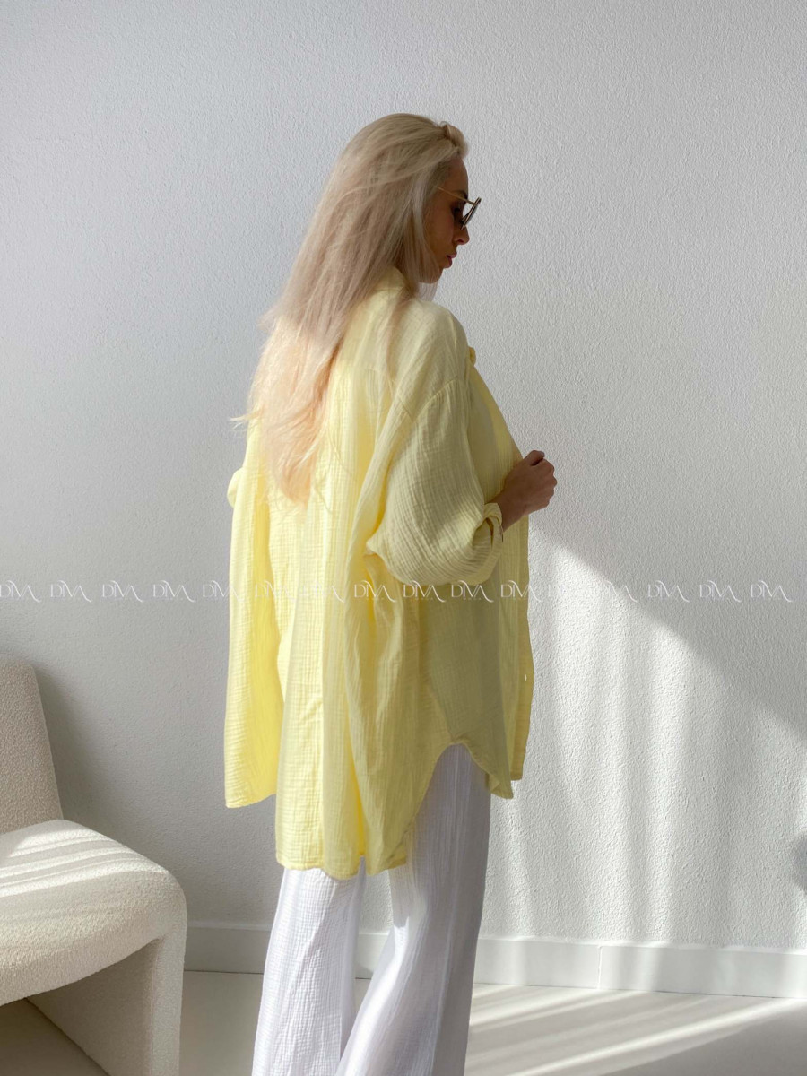 Predĺžená Mušelínová oversize košeľa butter yellow AB 313
