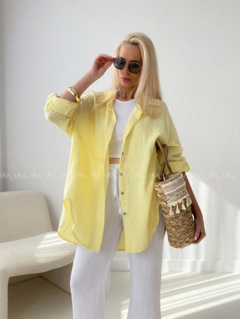 Predĺžená Mušelínová oversize košeľa butter yellow AB 313