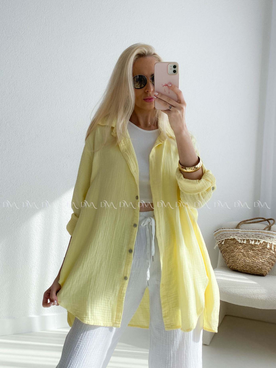 Predĺžená Mušelínová oversize košeľa butter yellow AB 313