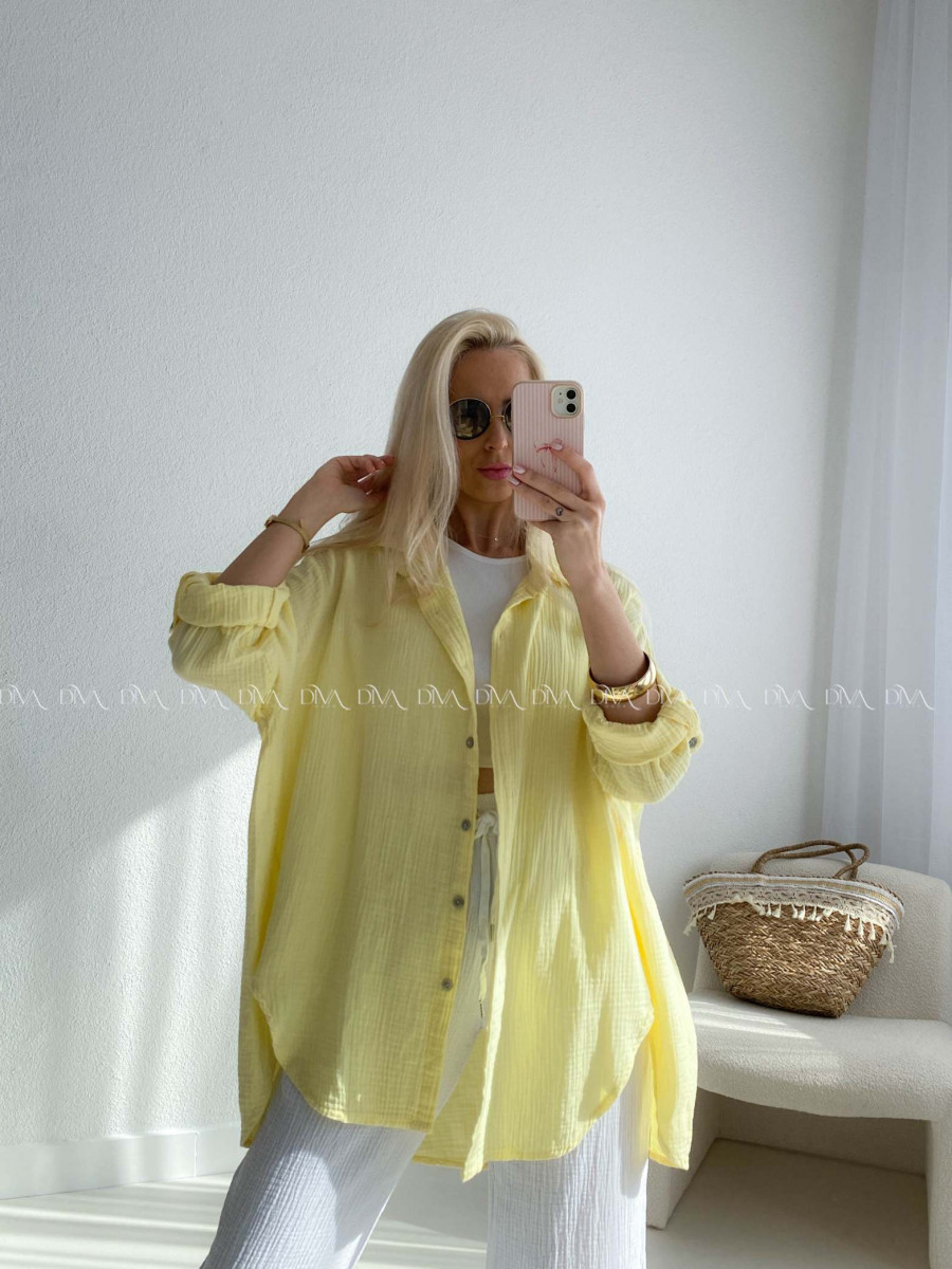 Predĺžená Mušelínová oversize košeľa butter yellow AB 313