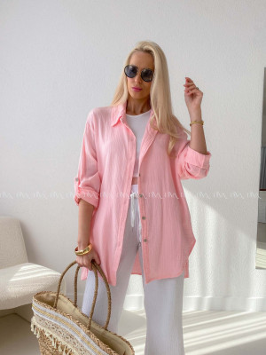 Predĺžená Mušelínová oversize košeľa ružová AB 313
