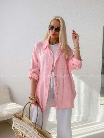 Predĺžená Mušelínová oversize košeľa ružová AB 313
