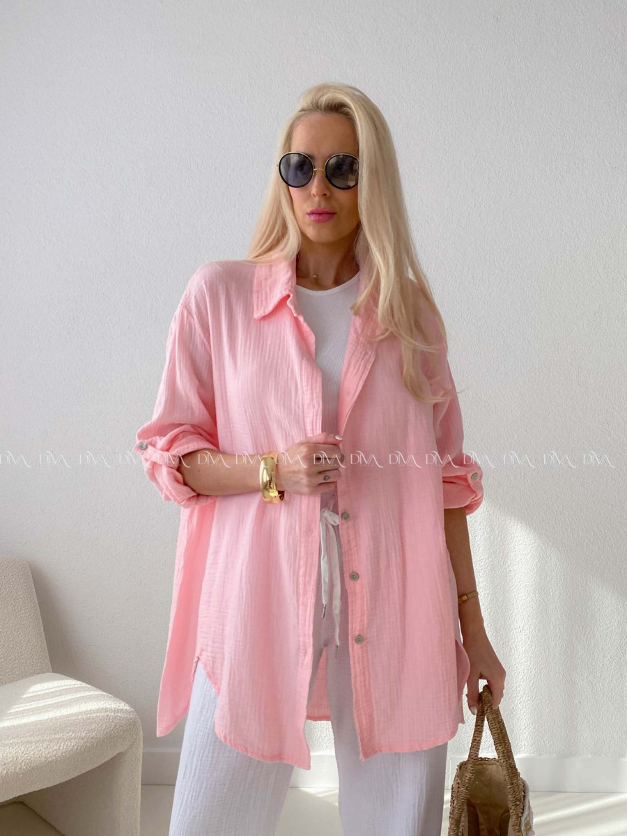 Predĺžená Mušelínová oversize košeľa ružová AB 313