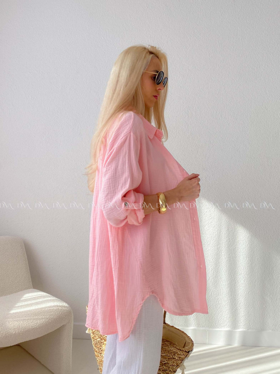 Predĺžená Mušelínová oversize košeľa ružová AB 313