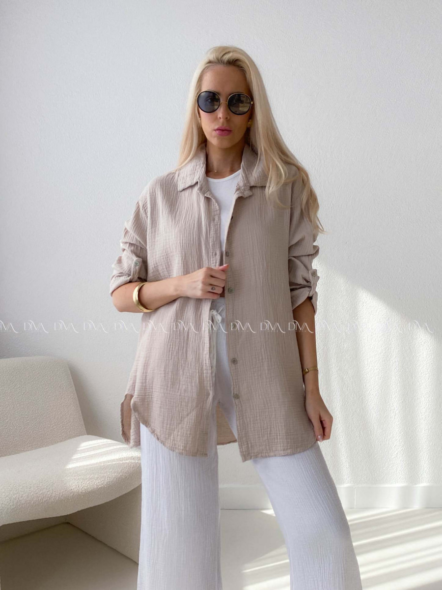 Predĺžená Mušelínová oversize košeľa béžová AB 313