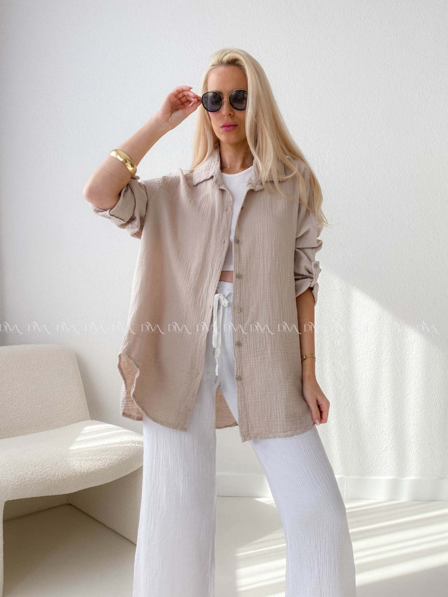 Predĺžená Mušelínová oversize košeľa béžová AB 313