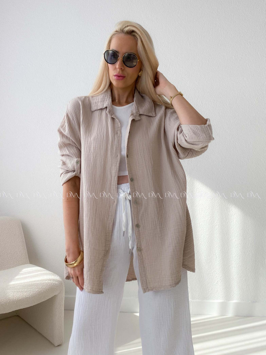 Predĺžená Mušelínová oversize košeľa béžová AB 313