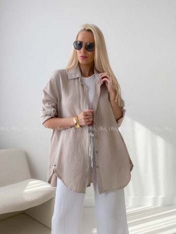 Predĺžená Mušelínová oversize košeľa béžová AB 313