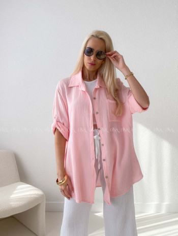 Mušelínová oversize košeľa s vreckom ružová AB 314 Mušelínová oversize košeľa s vreckom ružová AB 314