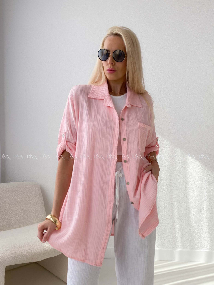 Mušelínová oversize košeľa s vreckom ružová AB 314
