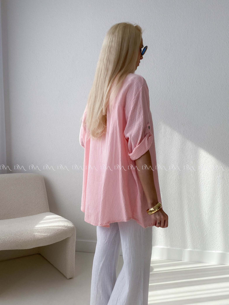 Mušelínová oversize košeľa s vreckom ružová AB 314