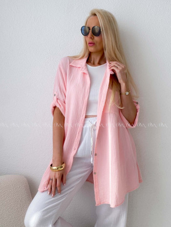 Mušelínová oversize košeľa s vreckom ružová AB 314
