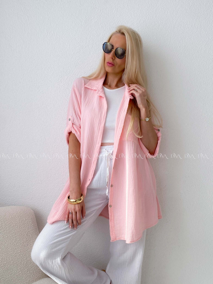 Mušelínová oversize košeľa s vreckom ružová AB 314