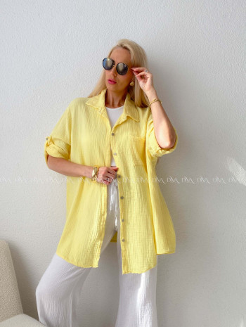 Mušelínová oversize košeľa s vreckom žltá AB 314