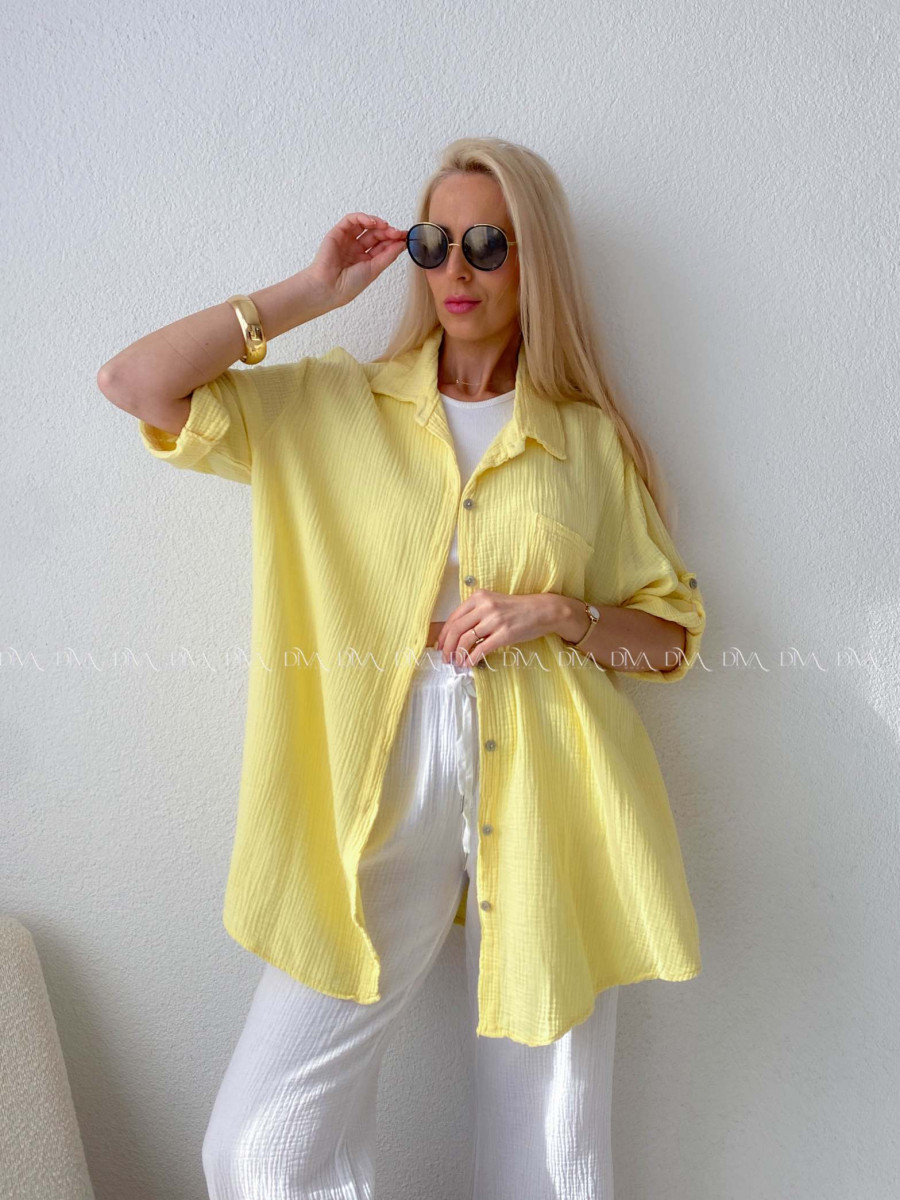 Mušelínová oversize košeľa s vreckom žltá AB 314