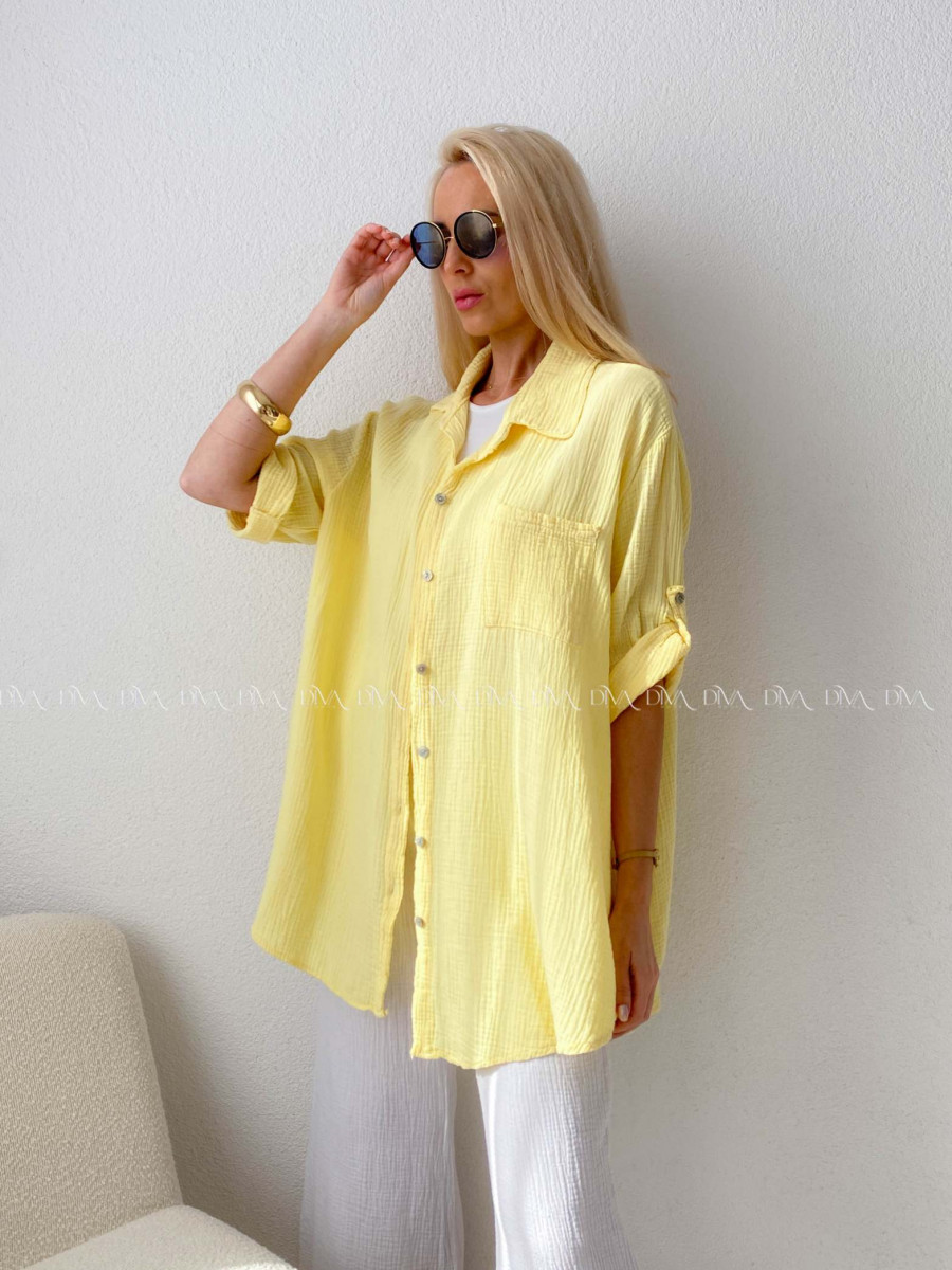 Mušelínová oversize košeľa s vreckom žltá AB 314