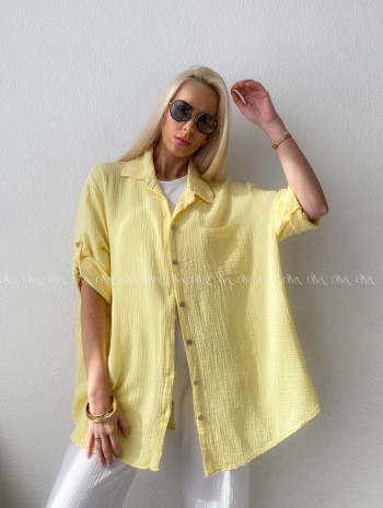 Mušelínová oversize košeľa s vreckom žltá AB 314