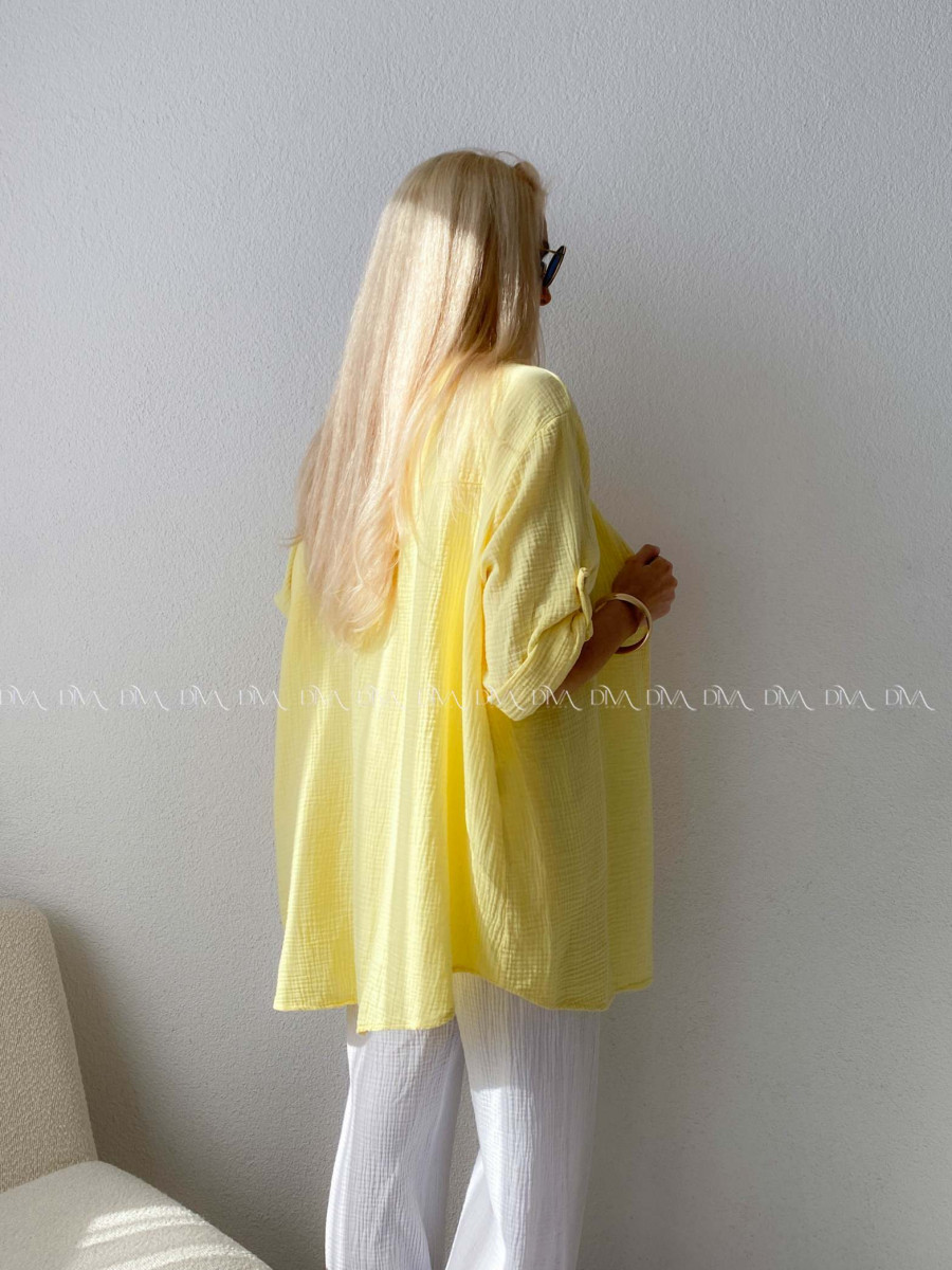 Mušelínová oversize košeľa s vreckom žltá AB 314