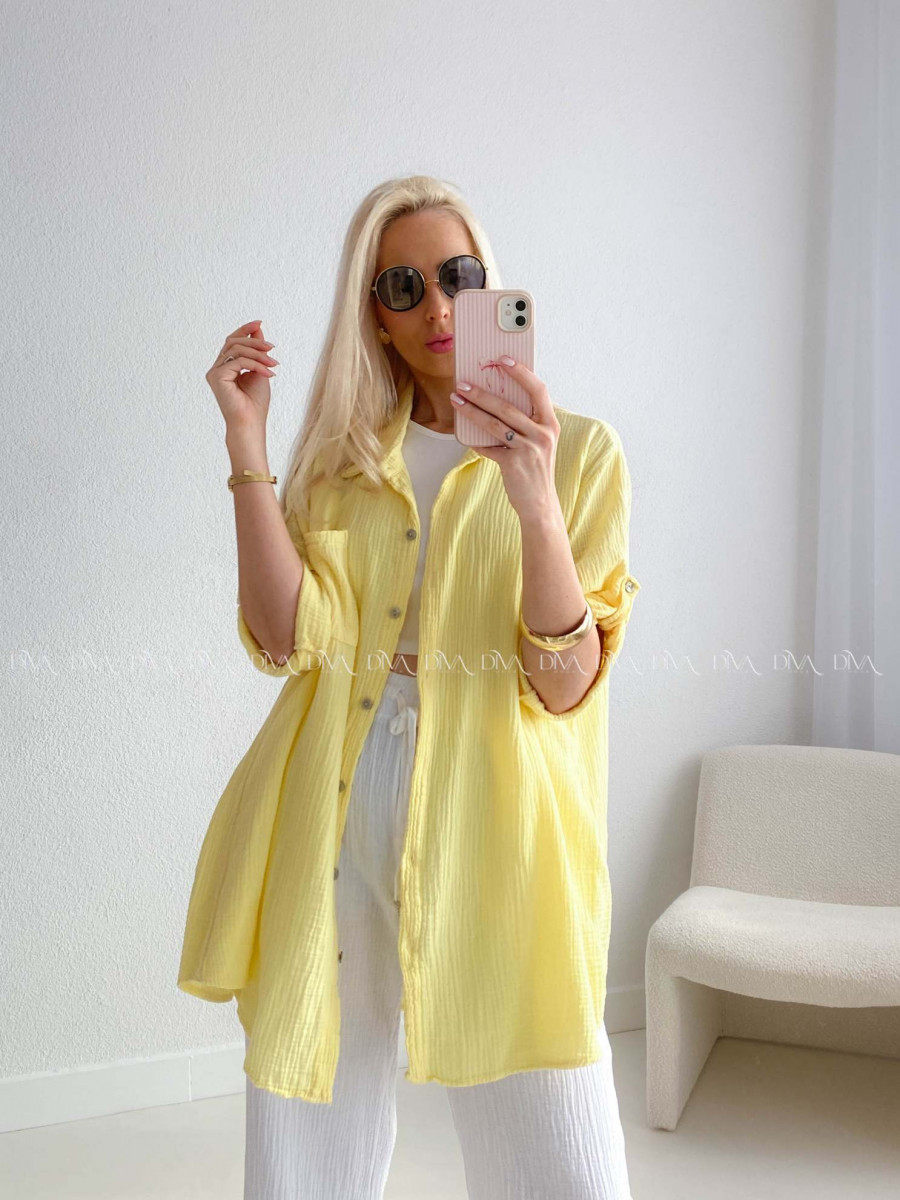 Mušelínová oversize košeľa s vreckom žltá AB 314