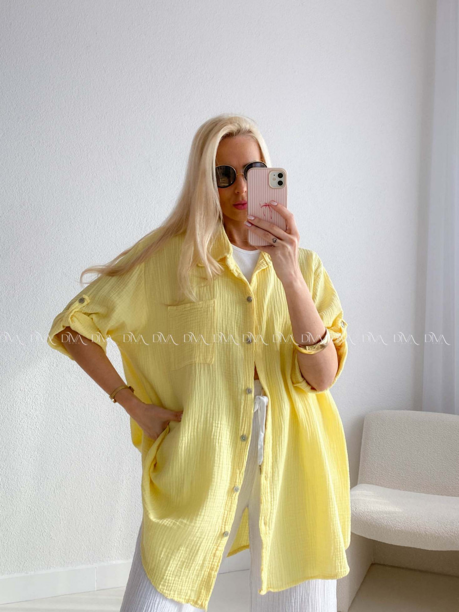 Mušelínová oversize košeľa s vreckom žltá AB 314