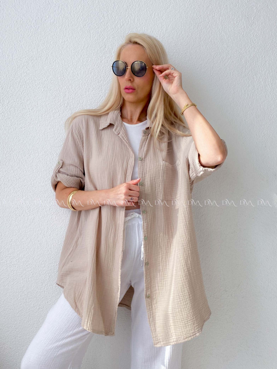 Mušelínová oversize košeľa s vreckom béžová AB 314