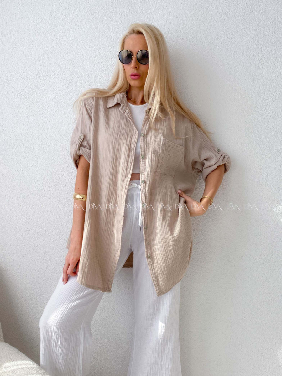 Mušelínová oversize košeľa s vreckom béžová AB 314