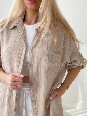 Mušelínová oversize košeľa s vreckom béžová AB 314