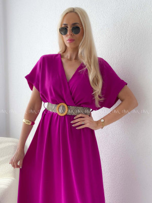 Maxi šaty s prepletaným opaskom magenta AB 369