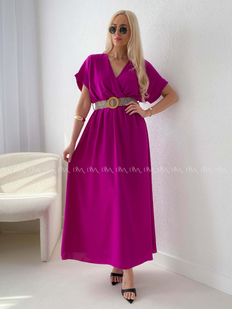 Maxi šaty s prepletaným opaskom magenta AB 369