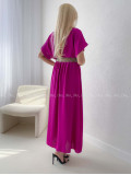 Maxi šaty s prepletaným opaskom magenta AB 369