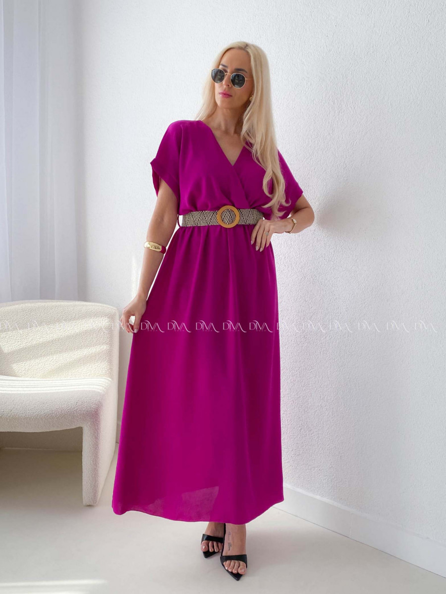 Maxi šaty s prepletaným opaskom magenta AB 369