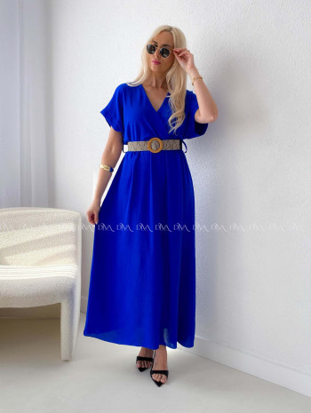 Maxi šaty s prepletaným opaskom kráľovská modrá AB 369
