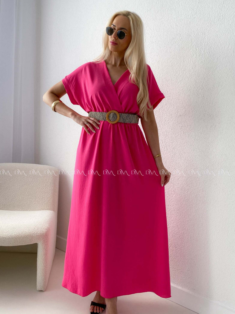 Maxi šaty s prepletaným opaskom fuchsia AB 369