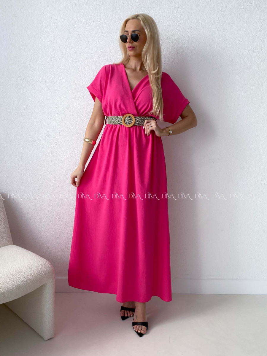 Maxi šaty s prepletaným opaskom fuchsia AB 369