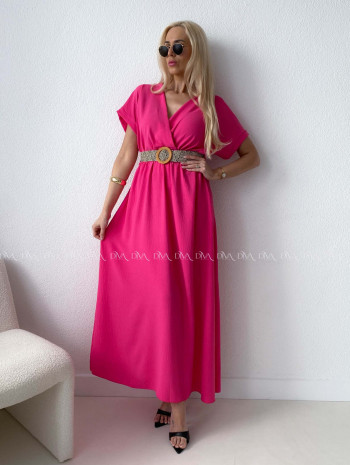 Maxi šaty s prepletaným opaskom fuchsia AB 369